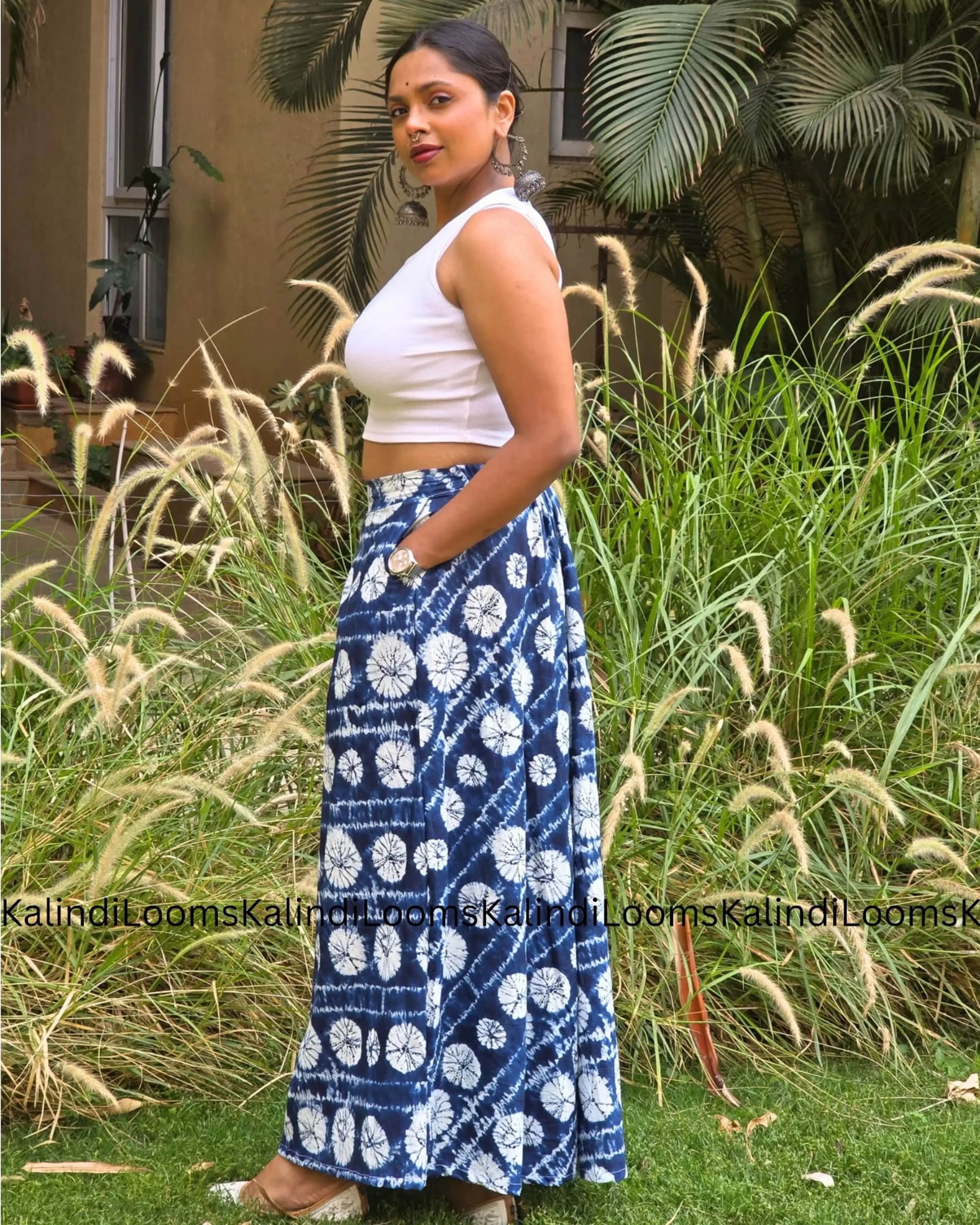 Ambar Indigo Block-Print Palazzo Pants
