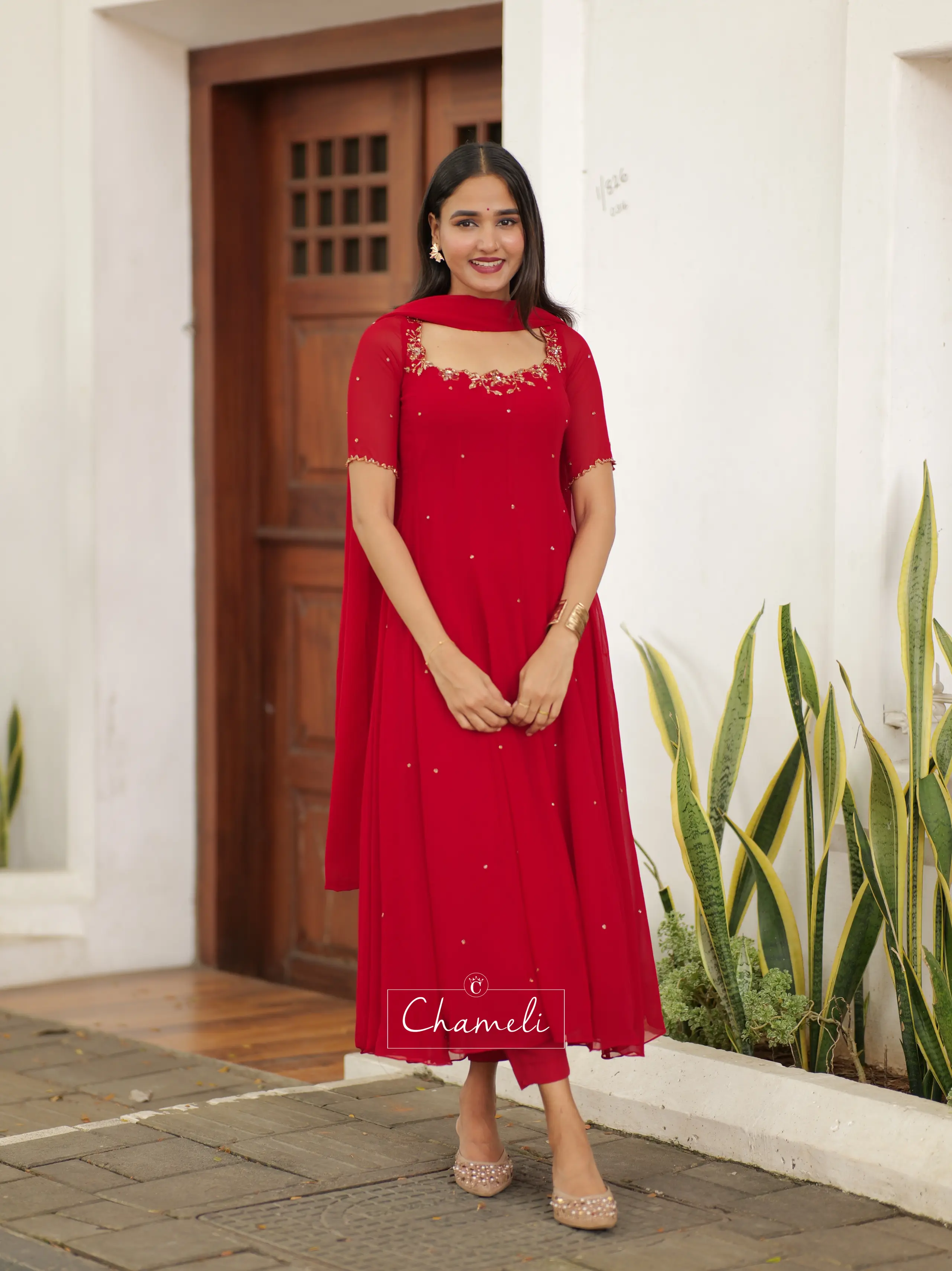 Red Panel Anarkali