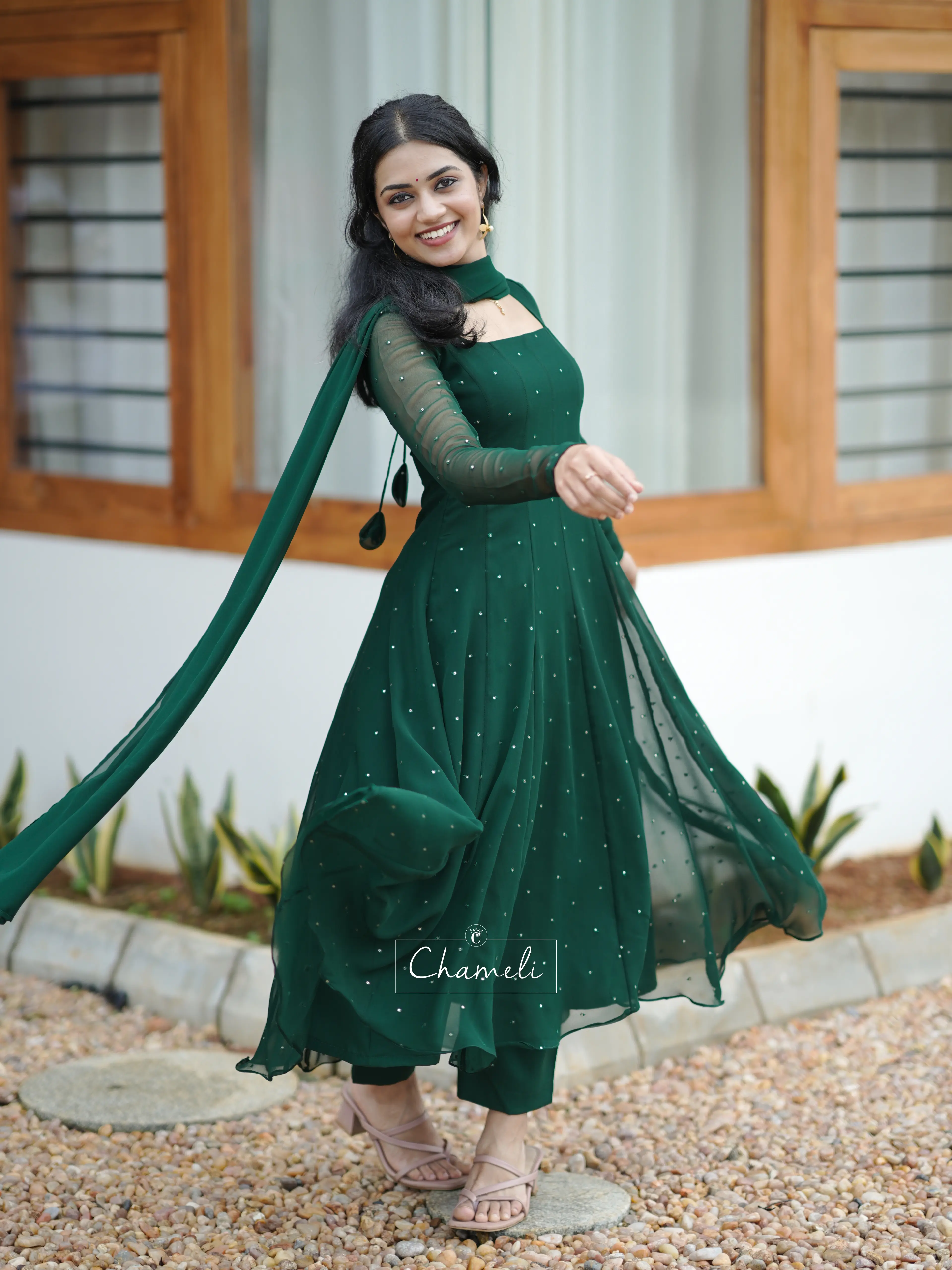 Bottle Green Anarkali