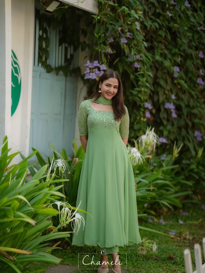 Leaf Green Panel Anarkali