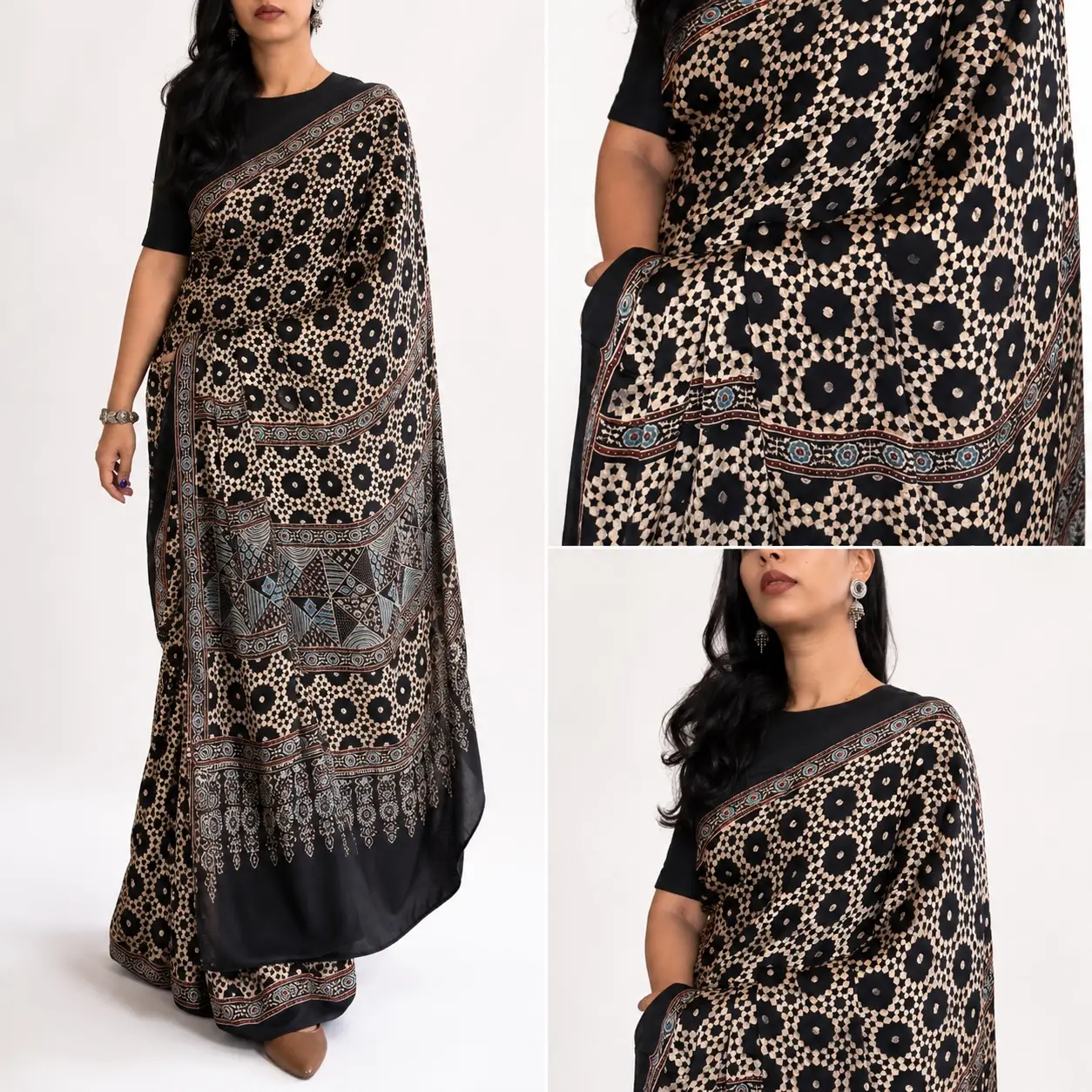 Monochrome fiesta Ajrak saree