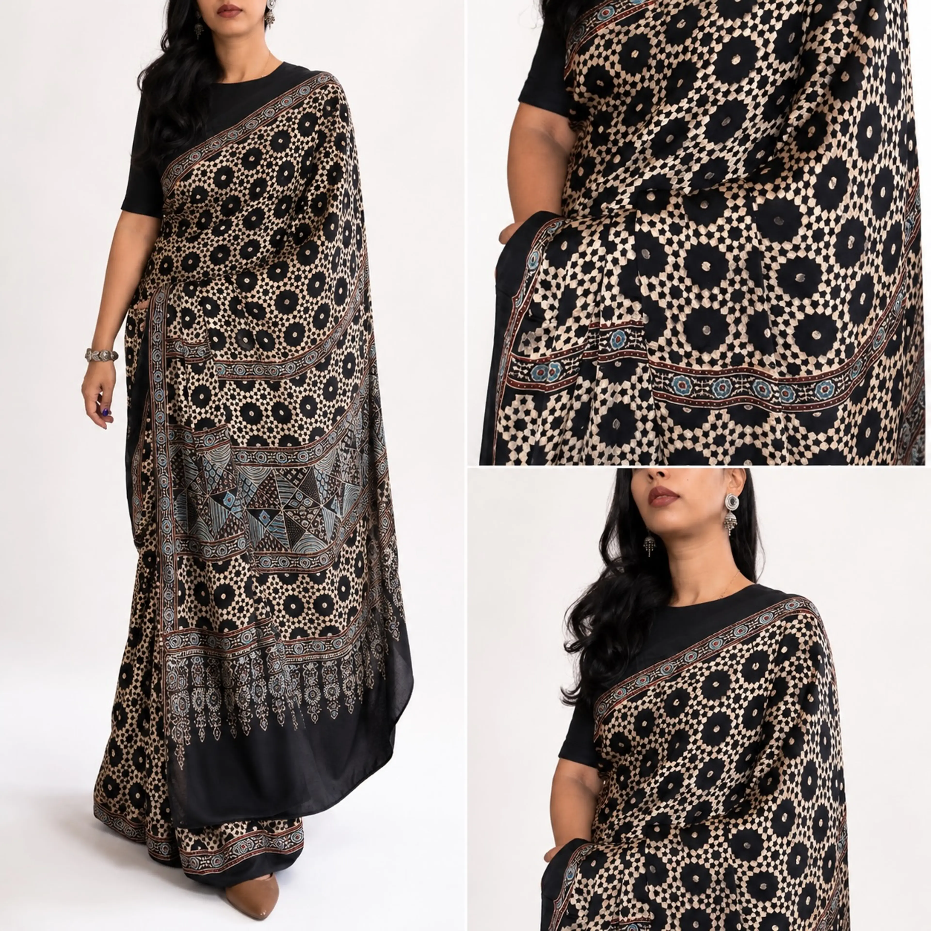 Monochrome fiesta Ajrak saree